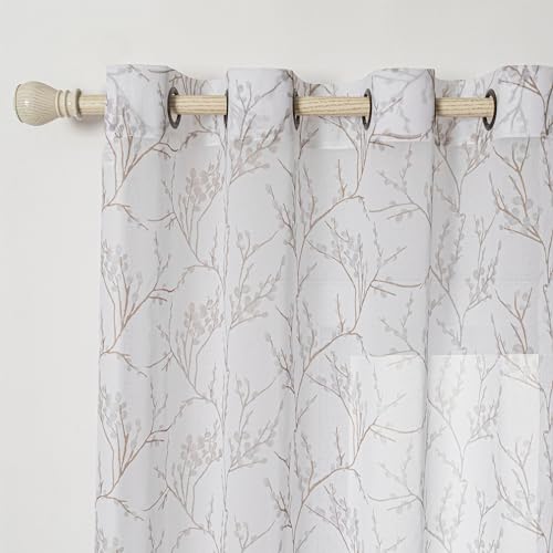 MYSKY HOME Brown Sheer Curtains 63 inches Long for Bedroom Kitchen - color: B-brown, size: 52"W x 63"L (Pack of 2)