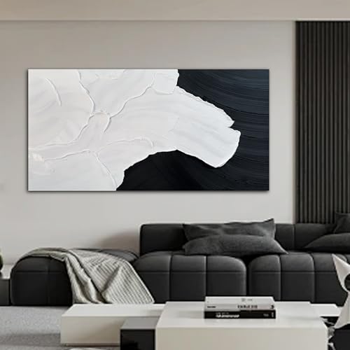 Black and White Abstract Wall Art Textured Oil Paintings 35x71 Inch - color: black, size: 35"L x 71"W