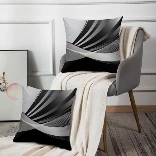 Emvency Throw Pillow Covers Set of 2, 18 x 18 Inch, Abstract Stripes Retro - color: Black and Grey 3, size: 18" x 18" (Pack of 2)