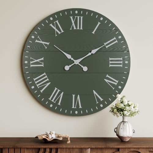 Large Wall Clock with Roman Numeral, 28” Shiplap Farmhouse Clock - color: Green, size: 28 Inch