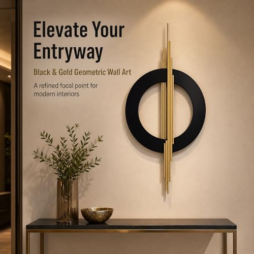 JFUJFU Large Black & Gold 3d Metal Wall Art with Geometric Round for Home - color: Black & Gold