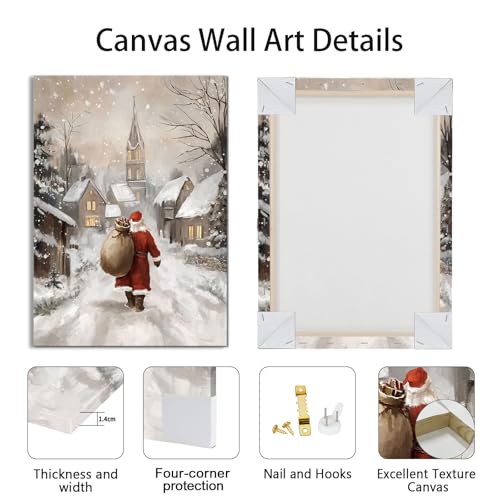 Christmas Pine Trees Winter Snow Scene Canvas Wall Art Painting 20"x28"x3 - color: Holiday-Christmas Santa, size: 20"x28"x3Pcs