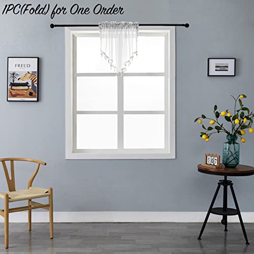 PearAge Beaded Triangle Sheer Valance Curtains for Living Room,Rod Pocket Farmhouse Window Valance, Bead Trim Tassel Voile Sheer Curtain Valance for Bedroom Bathroom Cafe 51x24 Inches (Ivory) 1PC - color: Ivory