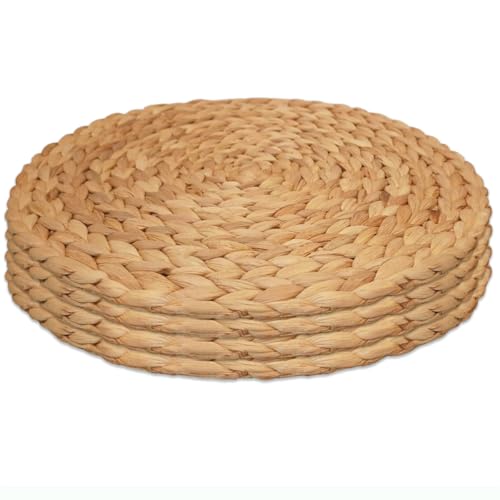 Round Woven Placemats Set of 4,Rattan Placemats Natural Hand-Woven Water Hyacinth Placemats Farmhouse Weave Place Mats Table Mats for Dining, Table,Kitchen,Wedding - size: 13 inch (Set of 4)