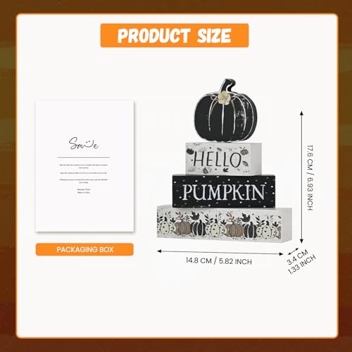 Smile Fall Wooden Decor Signs Black Pumpkin Plaque HELLO PUMPKIN Tiered Tray Tabletop for Autumn Harvest Thanksgiving Home Decorations - style: Black Pumpkin