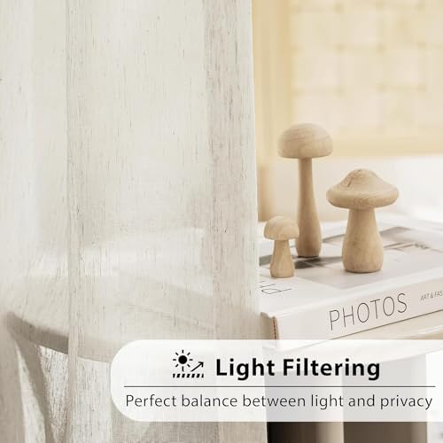 FMFUNCTEX Beige Linen Pinch Pleated Sheer Curtains, 108 Inches, 2 Panels - color: *Natural, size: 52"W x 108"L (Pack of 2)