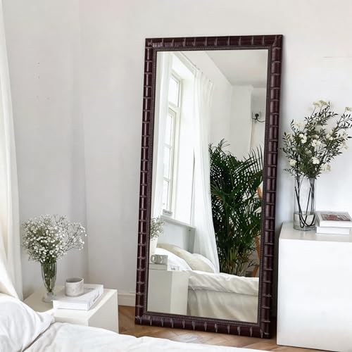 60'' x 30'' Large Brozne Mirror for Living Room, Antiuqe Wall Mirrors with Bamboo-Joint Frame, Classic Vintage Brozne Wooden Mirror for Entryway, Fireplace, Horizontal/Vertical - color: Bronze, size: 60"L x 30"W