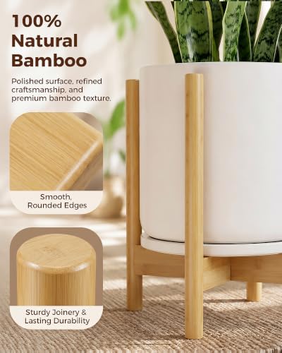 Bamworld 16.9in Adjustable Plant Stand Indoor Bamboo Plant Stand Natural - color: Natural, size: 16.9in