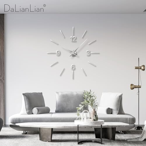 DIY Wall Clock, 3D Mirror Effect, Adjustable up to 65 in, Silver - color: Silver