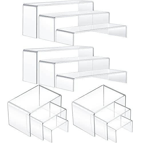 Tuanse 4 Set Acrylic Display Risers Clear Rectangular Display Stand Shelf