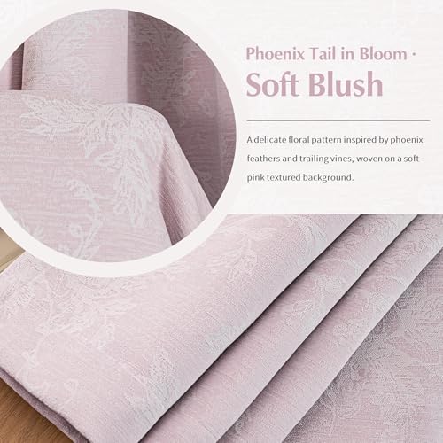 FMFUNCTEX Pink Floral Jacquard Blackout Curtains, 52X108 Inches, 2 Panels - color: Pink, size: 52"W x 108"L (Pack of 2)