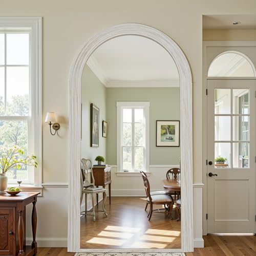 Antok Full Length Mirror 76"×41" Floor Mirror Standing Tall Mirror, Arched Stand up Large Wall Mirrors, Freestanding Full Body Mirrors for Bedroom Living Room Wood Vintage Style White - color: White, size: 76"L x 41"W, style: Wood Vintage Style