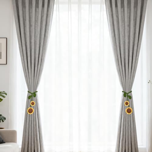 2 Pack Boho Handmade Flower Curtain Tiebacks & Holdbacks, Sunflower - color: Sunflower