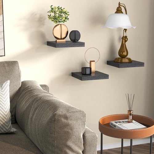 Small Floating Shelves for Wall Decor, Black, Set of 3, 7.8 x 7.8 Inch - color: Black