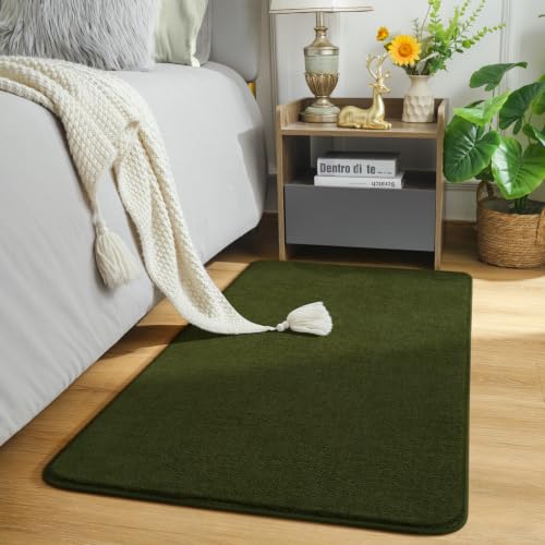 Amearea Modern Washable Runner Rugs, 2x4 Olive Green Bedroom Runner Rug - color: Olive Green, size: 2' x 4' (Runner)