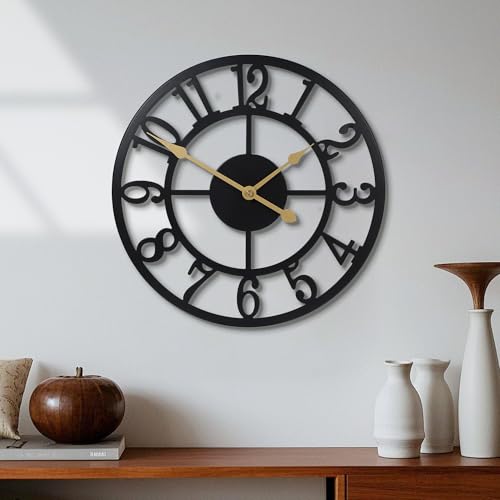 Wall Clock Battery Operated,Silent Non Ticking Modern Rustic Metal Small Clocks for Living Room/Bedroom/Office/Kitchen/Farmhouse Home Decor-12IN(Arabic Number-Black) - size: 12 Inch