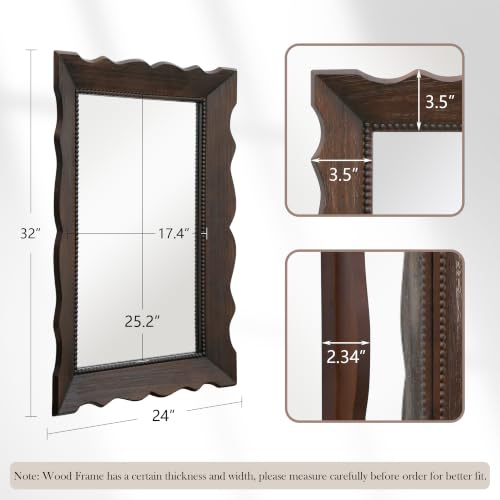 Besdomus Rustic Wood Frame Mirror: 24"x32" Dark Brown Wood Bathroom Mirror - color: Brown Dark, size: 32"L x 24"W