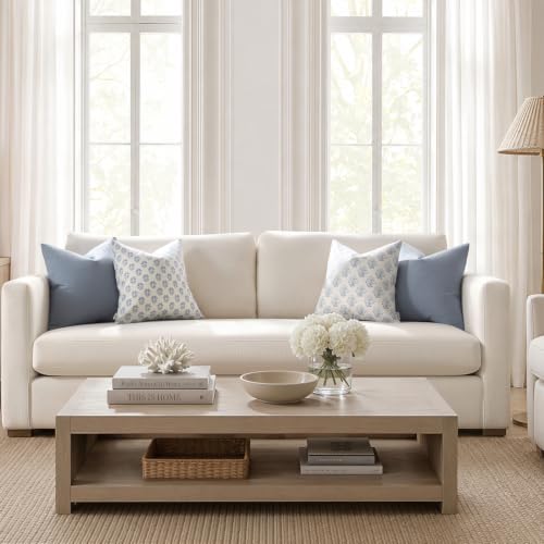 Meekio Linen Blend Throw Pillow Covers 16x16 Set of 2, Dusty Blue - color: Dusty Blue, size: 16" x 16" (Pack of 2)