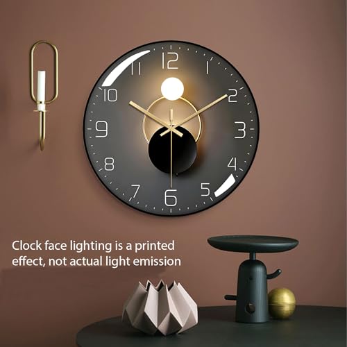 Wall Clock, 12 Inch Modern Wall Clock, Silent Non-Ticking Quartz Clock, Art Deco Clock with Large Numerals for Living Room, Bedroom, Classroom, Office (Black)