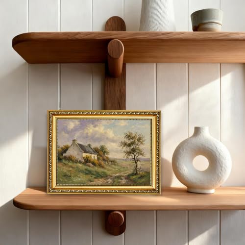 Vintage Framed Canvas Wall Art Decor, Retro Countryside Landscape Painting, Farmhouse Rustic Artwork Pictures for Kitchen Living Room - color: Outside the Cottage, size: 8*10