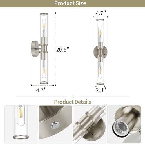 Rayogale Nickel Wireless Battery Operated Wall Sconces with Remote Control - color: Nickel(Clear Tubular Lampshade)