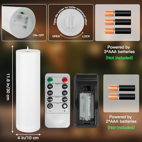12"×4" Large Outdoor Flameless LED Candles, IP45 Waterproof, White 2 Pack - color: White, size: 12 X 4in-2Pack