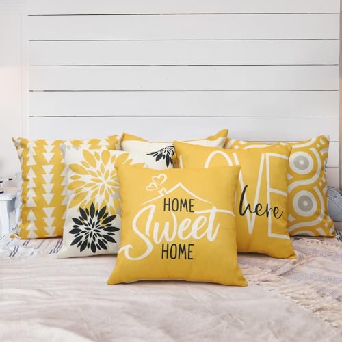 Flutesan 12 Pcs Pillow Covers 18x18 Geometric Linen for Couch, Yellow - color: Yellow