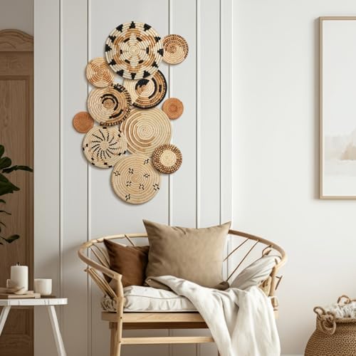 Tatuo 11 Pcs Boho Wall Basket Decor Woven Wall Hanging Art, Artistic - style: Artistic