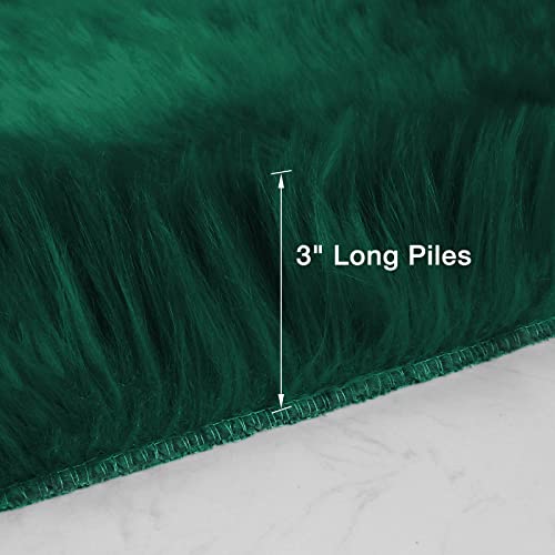 Emerald Green Faux Sheepskin Throw Rug 2x3 ft, Fluffy Fur Seat Chair Covers - color: Emerald Green, size: 2' x 3' (Oval)