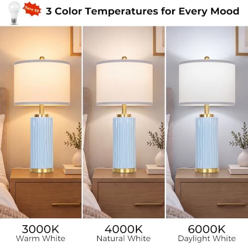 Light Blue Ceramic Table Lamp 25in 3 Color Temperature 9W LED Bulb Included - color: Light Blue-25"