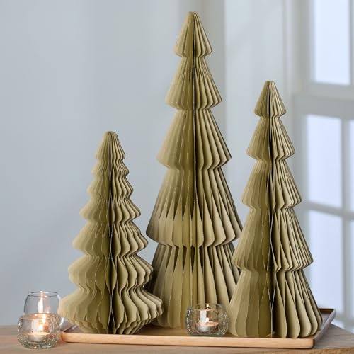 Winter Honeycomb Set of 3 Paper Trees (Large Set 3 Moss) - color: Large Set 3 Moss