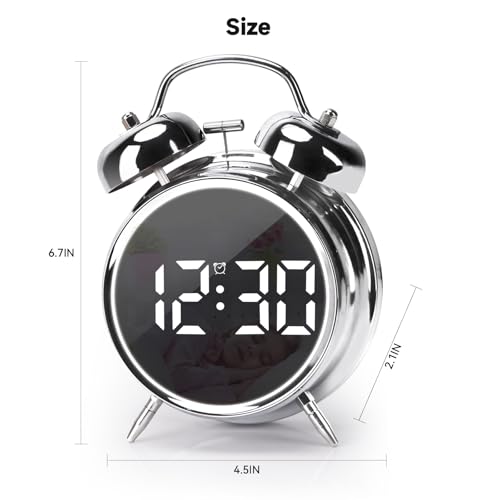 Digital Small Alarm Clock, 4.5 Inch Double Bell Electronic LED Alarm Clock - color: Silvery