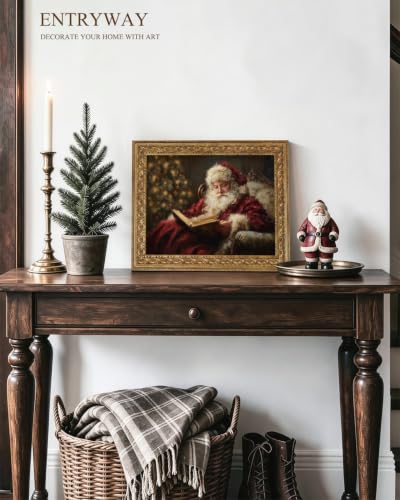 VIYYIEA Gold Framed Canvas Wall Art, Santa Reading Book Art, 11x14 Inch - color: Santa Reading