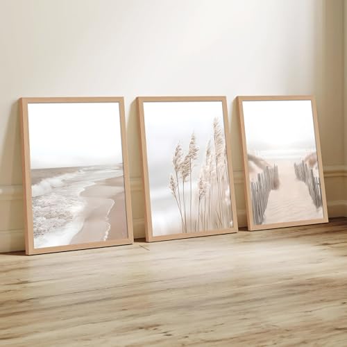 skysoon Neutral Beach Wall Art Set of 3, Boho Coastal Ocean Canvas Prints - color: River, size: 16x24 Inch