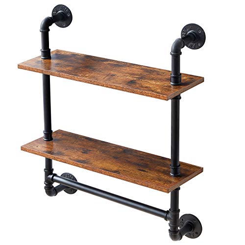 IBUYKE 2-Tiers Industrial Pipe Shelves with Towel Bar RF-TM014 - size: 2 Tier with Tower Bar