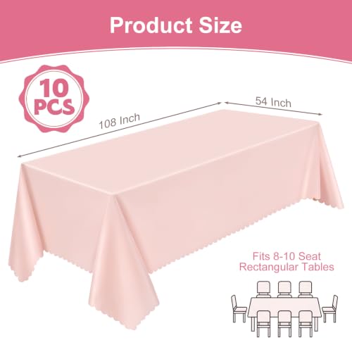 NatNarr 10 Pcs Plastic Light Pink Tablecloths, Scalloped Table Cloths - color: Light Pink, size: 10 Pack