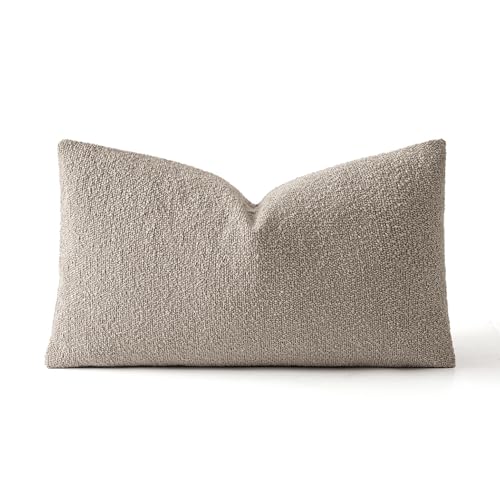 MIULEE Textured Boucle Lumbar Pillow Cover for Bed 12x20 Light Brown - color: Light Brown, size: 20" x 12" (Pack of 1)