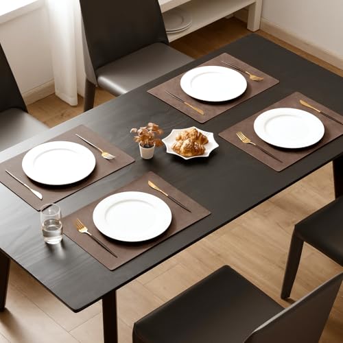MOSAYT Vinyl Faux Leather Placemats, Set of 6, Brown - color: Brown