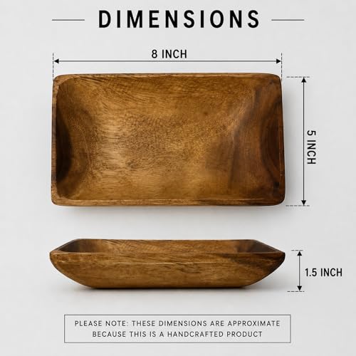 Handcrafted Acacia Wood Rectangular Bowl – Made in Hawaii – Eco-Friendly Wooden Serving Dish – Durable, Food-Safe, Heat-Resistant – Flared Design – Multiple Sizes (8x5x1.5 inch) - size: 8x5x1.5 inch