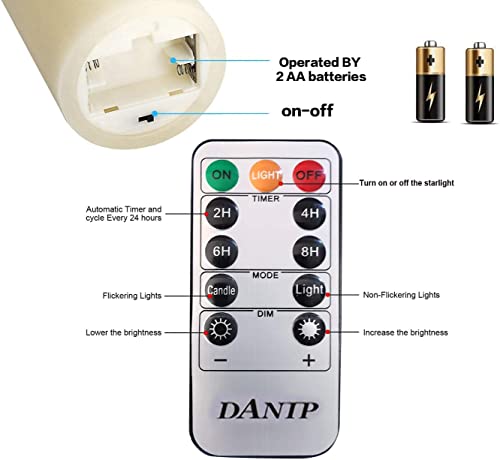 DANIP White LED flameless Candle with Embedded Star Light String, Three Piece LED Candle, with 11 Key Remote Control, 24-Hour Timer Function, Dancing Flame, (Ivory White) - color: WhiteB#1*3