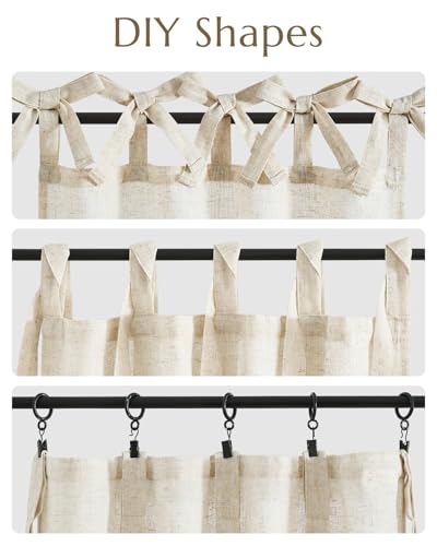 jinchan Solid Linen Kitchen Tier Curtains 45 Inches Tie Top 2 Panles Crude - color: Verona Curde, size: 26"W x 45"L (Pack of 2)