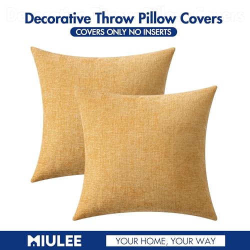 MIULEE Soft Chenille Throw Pillow Covers Beige Yellow 16x16 Inch Pack of 2 - color: Beige Yellow, size: 16" x 16" (Pack of 2)