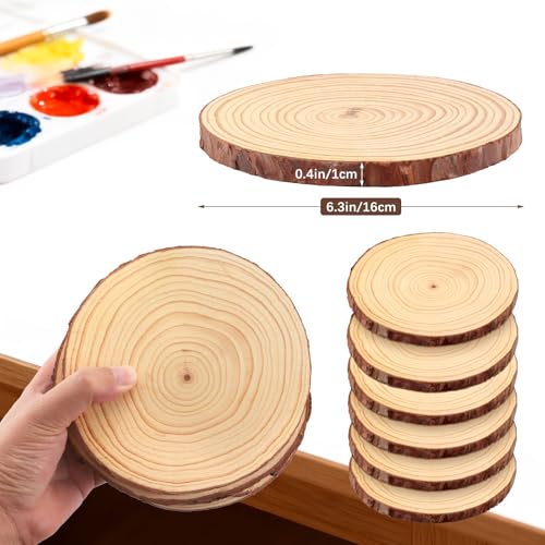 FSWCCK 6 Wood Slices 6-7in, Unfinished Bark Discs for Centerpieces - size: 6 Pcs 6"-7"