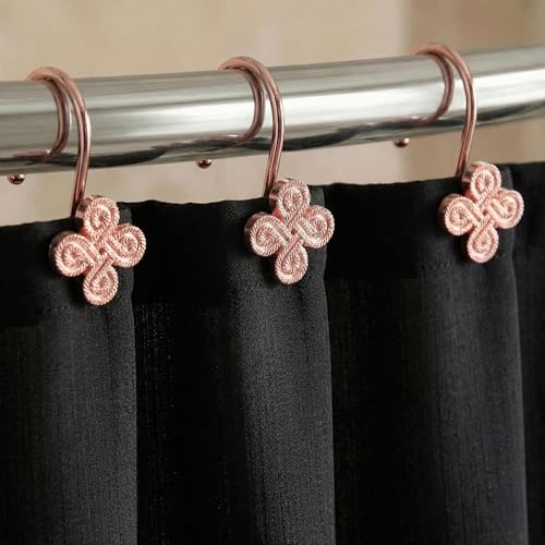 Rose Gold Shower Curtain Hooks: Rust Proof Metal Curtain Rings, 12Pcs - color: Rose Gold