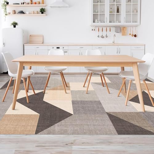 HOMFINE Washable Modern Area Rug - Geometry Style 4x6 Rugs for Living Room, Bedroom, Machine Washable Rug Soft Non Slip Non Shedding Area Rug - Grey Brown, 4'x6' - color: Grey/Brown, size: 4'x 6'(Rectangular)