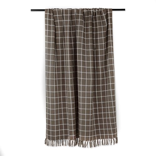 DII Transitional Checked Plaid Woven Throw, 50x60, Brown - color: Brown, size: 50x60"