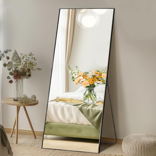 DUMOS 64"x21" Full Length Mirror with Stand, Full Body Floor Mirror - color: Black-rect Edge, size: 64"L x 21"W