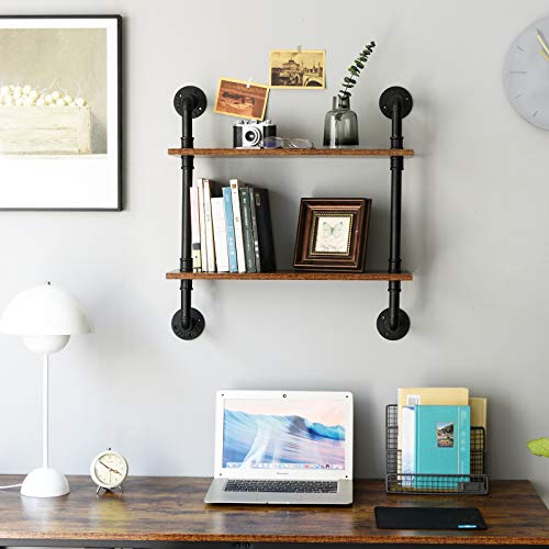 IBUYKE 2-Tiers Industrial Pipe Shelves, Pipe Floating Shelves RF-TM004 - size: 2 Tier