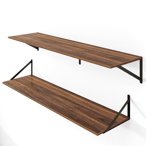Heimlove 44W x 12D Deep Floating Shelves Set of 2 Walnut - color: Walnut With Black Metal Bracket, size: 44Wx12Dx5.8H