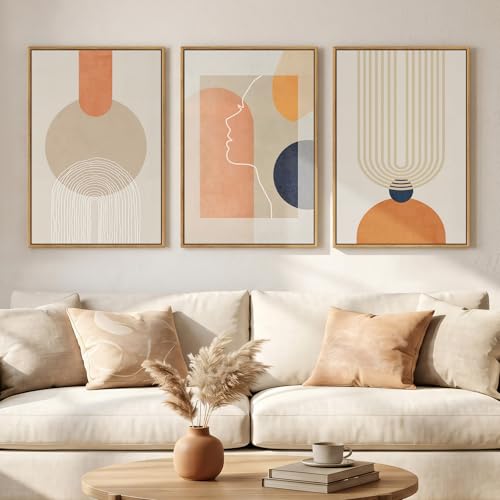 3 Piece Framed Abstract Neutral Boho Canvas Wall Art Bedroom, 16x24 Inch - color: Beige Orange, size: 24" H x 16" W x 3Pcs